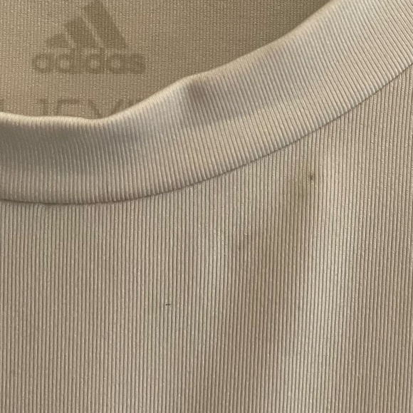 Adidas White & Blue Cap Sleeve Athletic Tee – Size Medium Junior GUC *Flaw - Picture 3 of 7